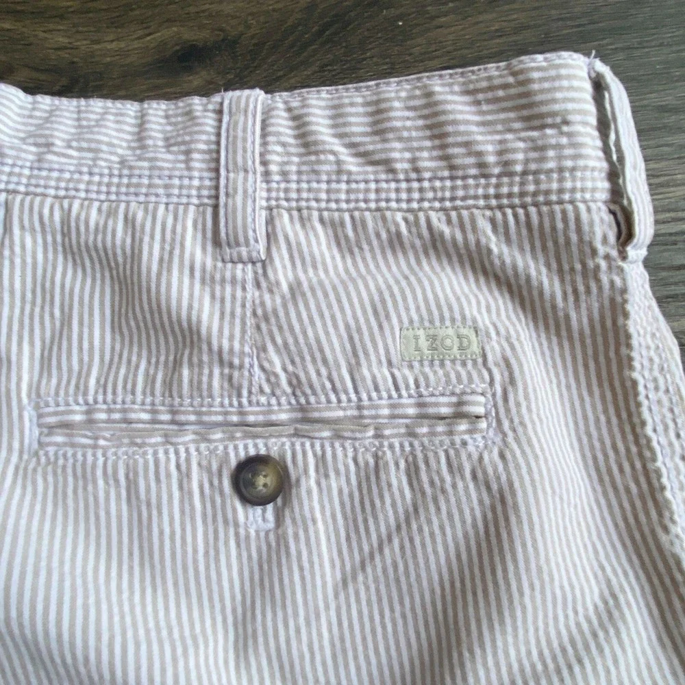 Izod Men's 36 Striped Flat Front Golf Shorts Preppy Country Club Tan‎